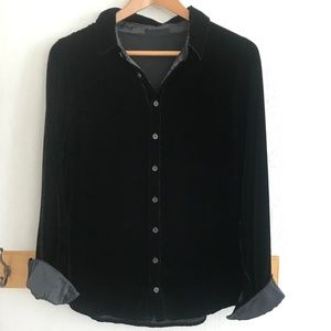 CP Shades Romy Button-Up Black Velvet Shirt, Size Small